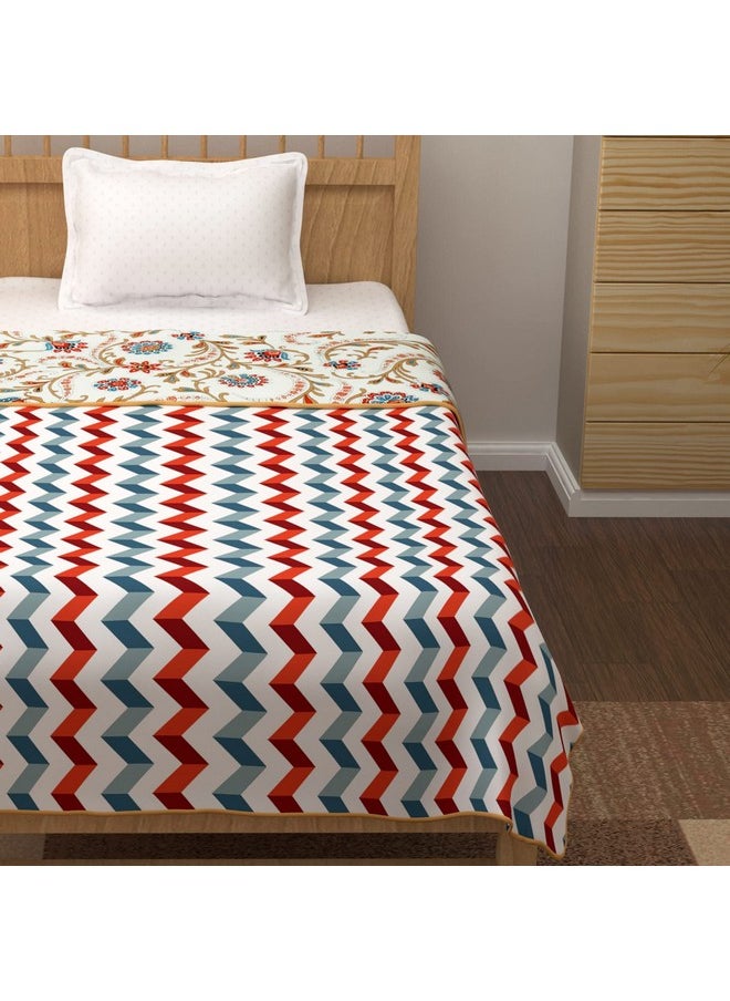 Story@Home Comforter Single Bed | 100% Cotton Blanket | 150GSM | 144X 220cm | AC Comforter Single Bed | White & Beige Single Quilt | Floral & Chevron Pattern | Dohar | Duvet | Perfect Festive Gifting| TC - 150