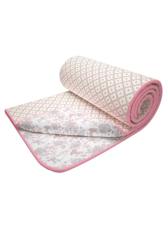 Story@Home Comforter Single Bed | 100% Cotton Blanket Single bed | 150GSM | 144X 220 cm | AC Comforter Single Bed | Baby Pink & White | Floral Pattern | Quilt | Duvet | Dohar | Perfect Festive Gifting