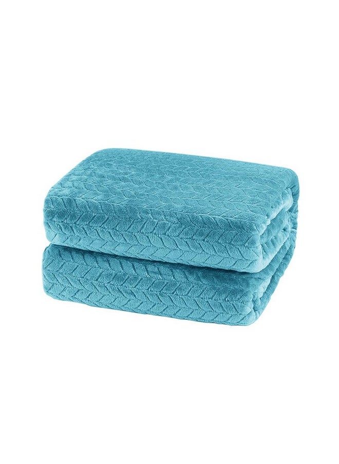 BSB HOME® Premium Plush Single Blanket with Leaf Jacquard | 300 GSM Lightweight Cozy Soft for Bed, Sofa, Couch, Travel & Camping| 150x220 cm or 60X86 inches|Aqua Blue