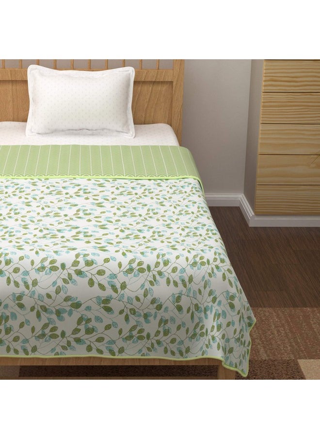 Story@Home Comforter Single Bed | 100% Cotton Blanket Single Bed | 150GSM | 144 X 220cm | AC Comforter Single Bed | White & Olive Green | Leaf Pattern | Quilt | Duvet | Dohar | Perfect Festive Gifting