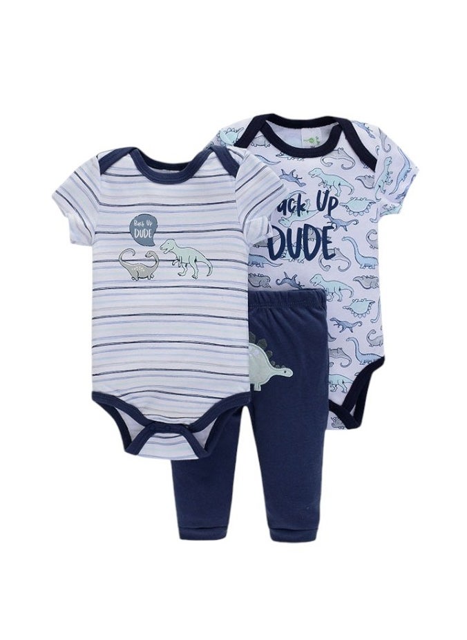 Bambimici Dinosaur Back Up Dude Print Short Sleeve with Pyjama 3-Piece