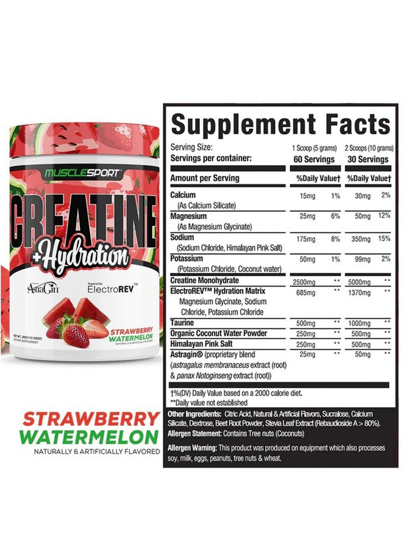 MuscleSport Creatine +Hydration 300g Strawberry Watermelon