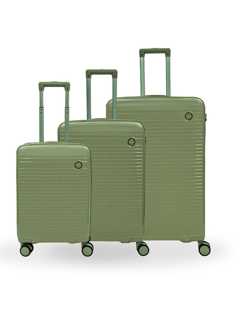 Giordano Pathfinder PP Hardcase Unbreakable Travel Luggage Set, Durable Lightweight 4 Double Wheels Smooth Rolling 3 Piece Suitcase, Secure Lock Travel Bag Dark Green.