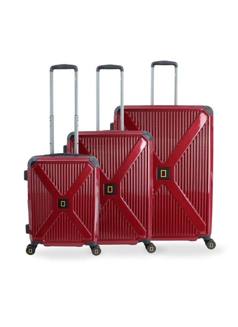 National Geographic Metallic PC Hardside Luggage Metallic Red Trolley Set of 3, Lightweight Durable Anti-Theft Zipper TSA Lock, 4 Double Spinner Wheels Bag, Expandable Suitcase with Aluminum Telescopic Handle