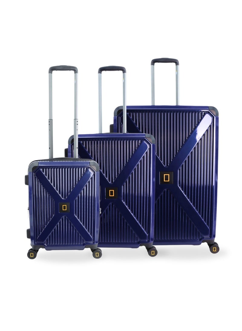 National Geographic Metallic PC Hardside Luggage Metallic Blue Trolley Set of 3, Lightweight Durable Anti-Theft Zipper TSA Lock, 4 Double Spinner Wheels Bag, Expandable Suitcase with Aluminum Telescopic Handle