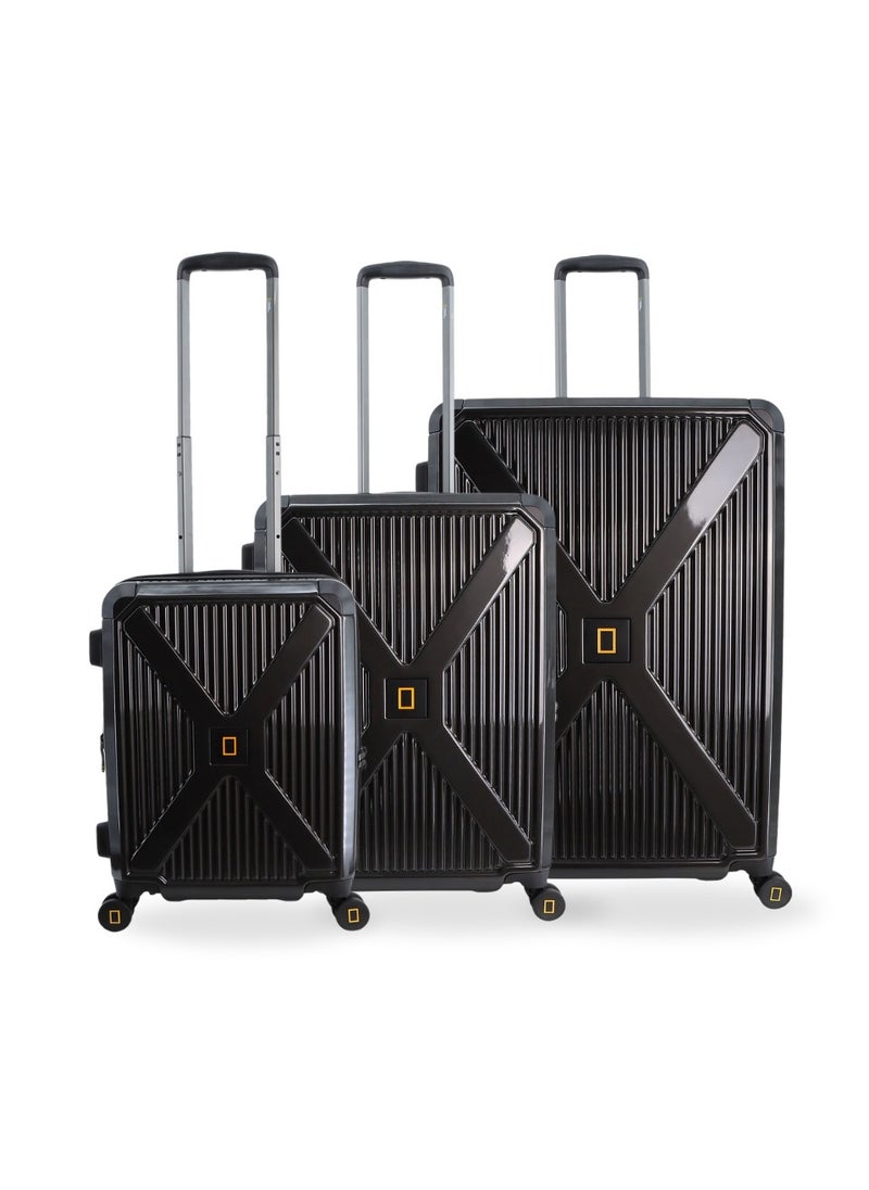 National Geographic Metallic PC Hardside Luggage Metallic Black Trolley Set of 3, Lightweight Durable Anti-Theft Zipper TSA Lock, 4 Double Spinner Wheels Bags, Expandable Suitcase with Aluminum Telescopic Handle