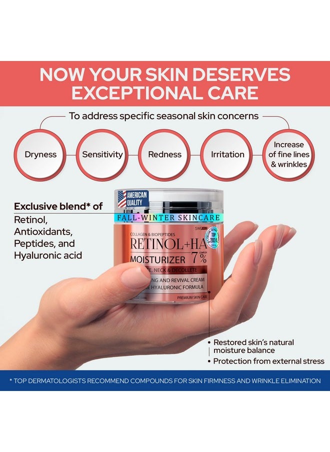 Retinol Collagen Face Cream - Premium Anti-Aging Neck Cream - Day & Night Anti Wrinkle Cream for Women and Men - Skin Firming and Tightening Face Moisturizer with Hyaluronic Acid for All Skin Types