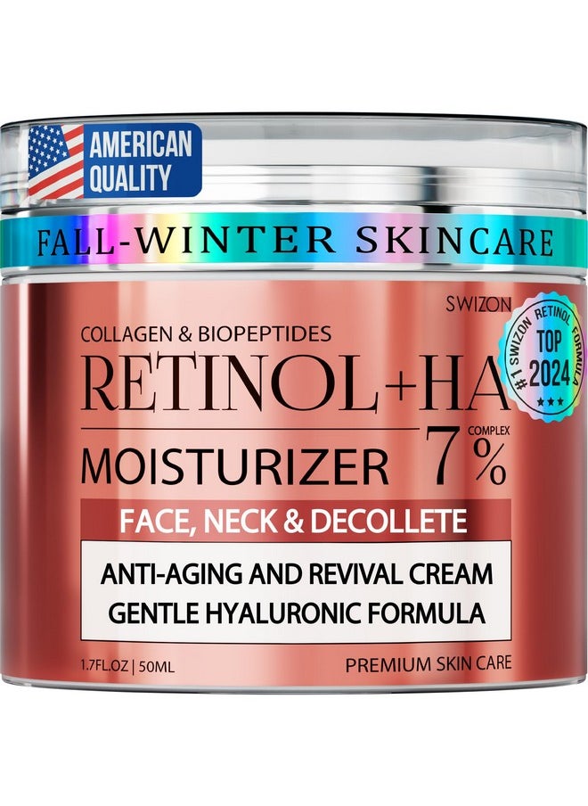 Retinol Collagen Face Cream - Premium Anti-Aging Neck Cream - Day & Night Anti Wrinkle Cream for Women and Men - Skin Firming and Tightening Face Moisturizer with Hyaluronic Acid for All Skin Types