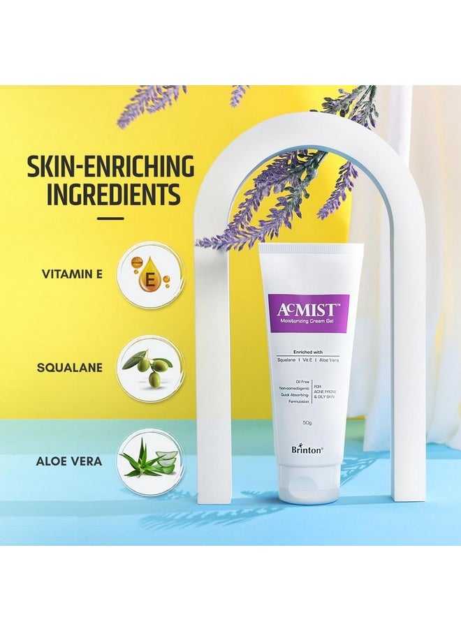 Brinton AcMist Vitamin E & Aloe Vera Based Moisturizing Cream Gel for Acne Prone and Oily Skin | Oil Free, Quick Absorbing & Lightweight | 50 g x Pack of 3