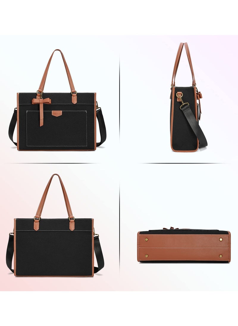 3 PCS Laptop Bag for Women Canvas Tote Bags 15.6 inch Large Capacity Shoulder Handbag Lightweight Briefcase Purses