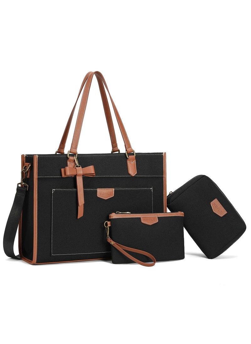 3 PCS Laptop Bag for Women Canvas Tote Bags 15.6 inch Large Capacity Shoulder Handbag Lightweight Briefcase Purses