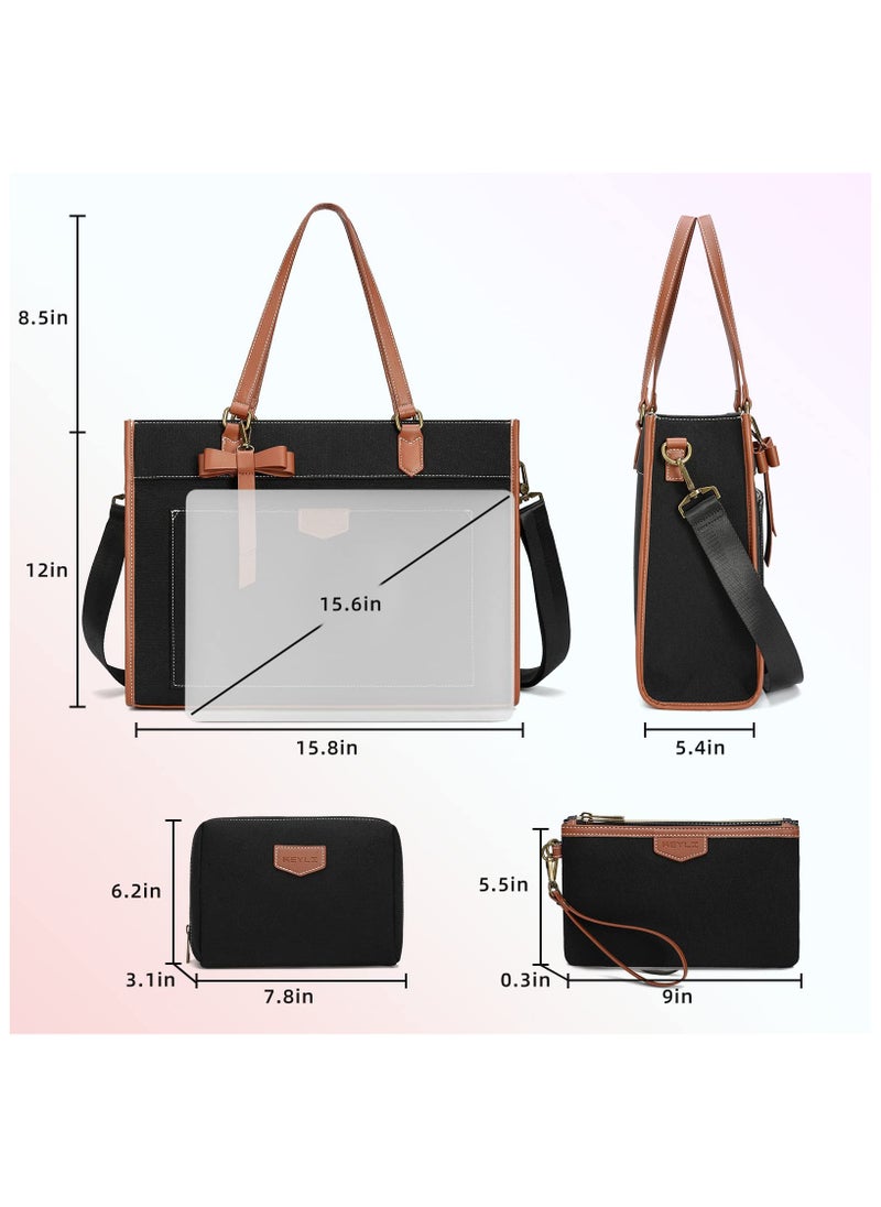 3 PCS Laptop Bag for Women Canvas Tote Bags 15.6 inch Large Capacity Shoulder Handbag Lightweight Briefcase Purses
