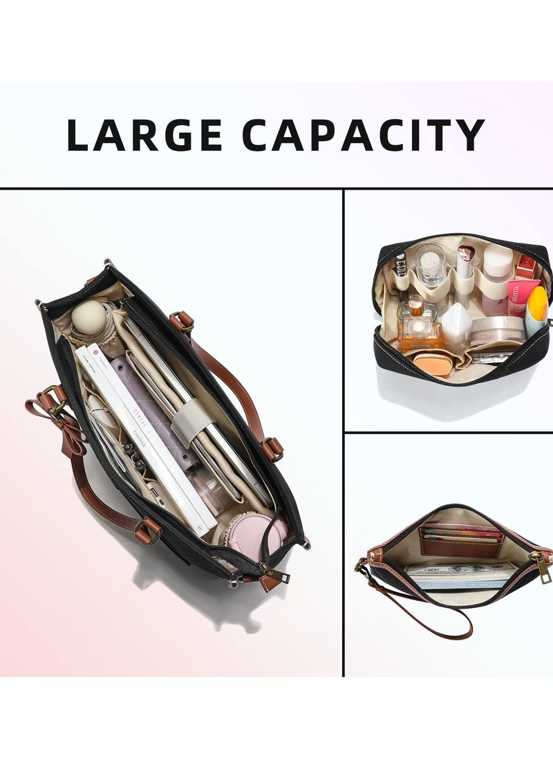 3 PCS Laptop Bag for Women Canvas Tote Bags 15.6 inch Large Capacity Shoulder Handbag Lightweight Briefcase Purses