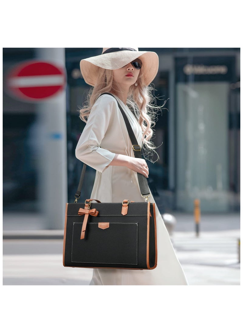 3 PCS Laptop Bag for Women Canvas Tote Bags 15.6 inch Large Capacity Shoulder Handbag Lightweight Briefcase Purses