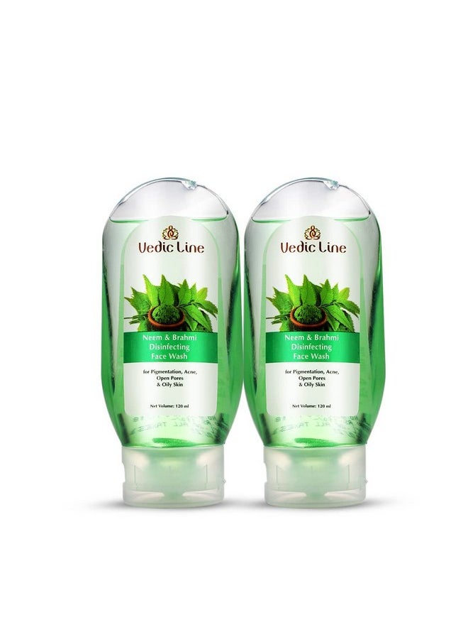Neem & Brahmi Disinfecting Face Wash Helps To Control Excess Oil, Acne & Pimple For Refreshed Skin, Valentine Gifts, (Pack Of 2), (120 * 2Ml)