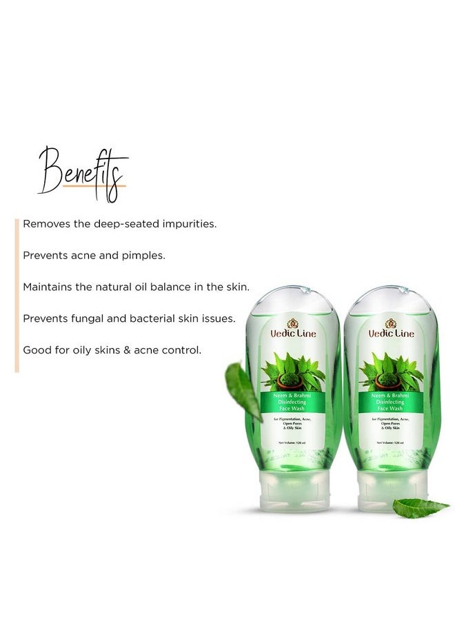 Neem & Brahmi Disinfecting Face Wash Helps To Control Excess Oil, Acne & Pimple For Refreshed Skin, Valentine Gifts, (Pack Of 2), (120 * 2Ml)