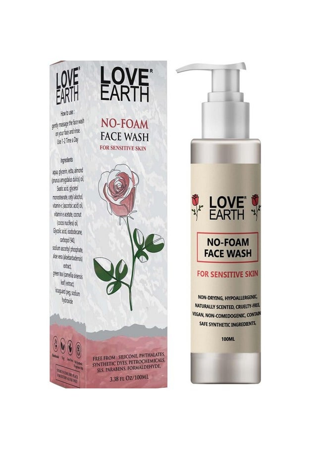Love Earth No Foam Face Wash for Normal to Sensitive Skin | Soap Free, Non-Irritating, Skin Hydrating | Gentle Skin Cleanser 100ML
