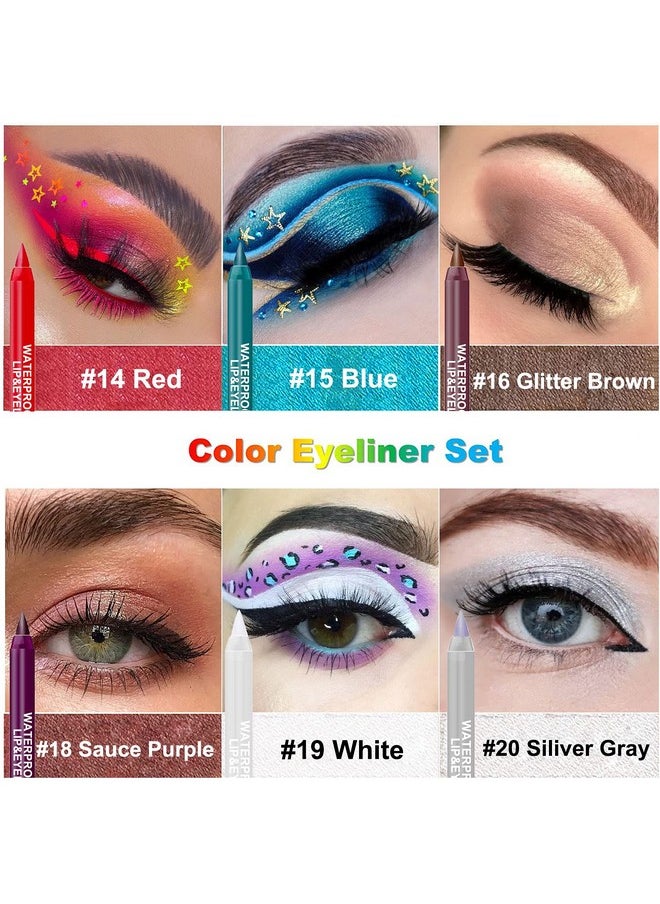 15 Colorful Eyeliner Pen Set, Eye Shadow Pencil, Pearl Eyeliner Kit Metallic Eyeliner Pencil Glitter Eyeliner For Women Eye&Lip Liner Professional Eye Makeup Set Colorful Eyeliner Eye Color