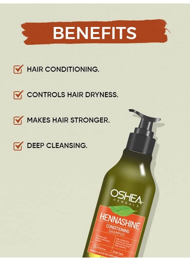 Oshea Herbals Heenashine Conditioning Shampoo | Controls Dryness & Makes Hair Stronger with Deep Cleansing | Enriched with Henna & Bhringraj 500 ml