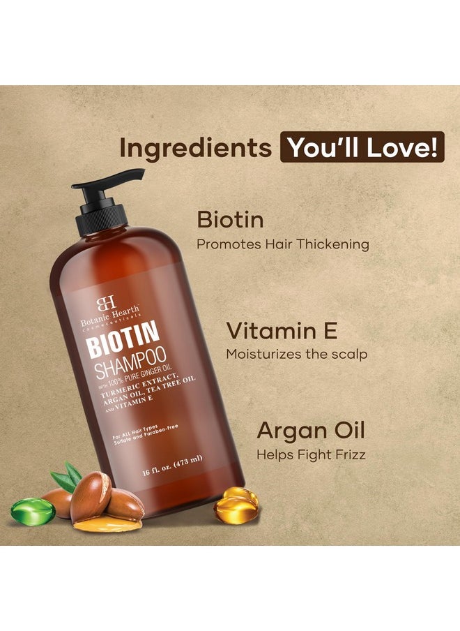 BOTANIC HEARTH Biotin Shampoo - 16 fl oz - Promotes Thicker, Fuller Hair - Hydrating & Nourishing Formula for Stronger Hair Growth - Sulfate-Free, Paraben-Free, Safe for All Hair Types