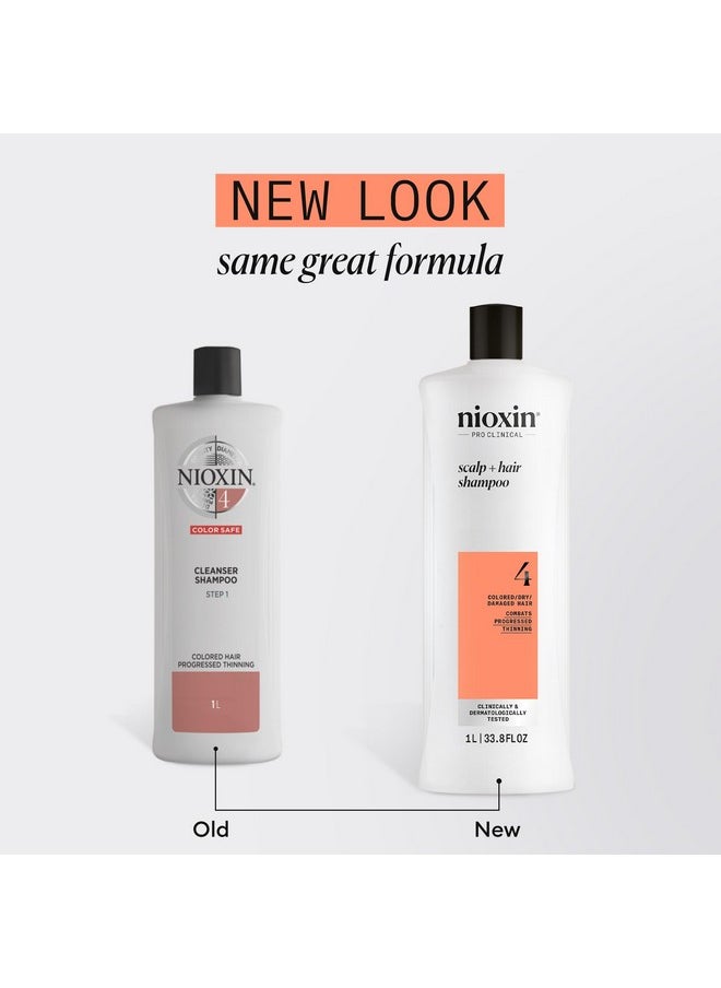 Nioxin System 4 Scalp + Hair Shampoo - Hair Thickening Shampoo For Damaged Hair with Progressed Thinning, 33.8 fl oz (Packaging May Vary)