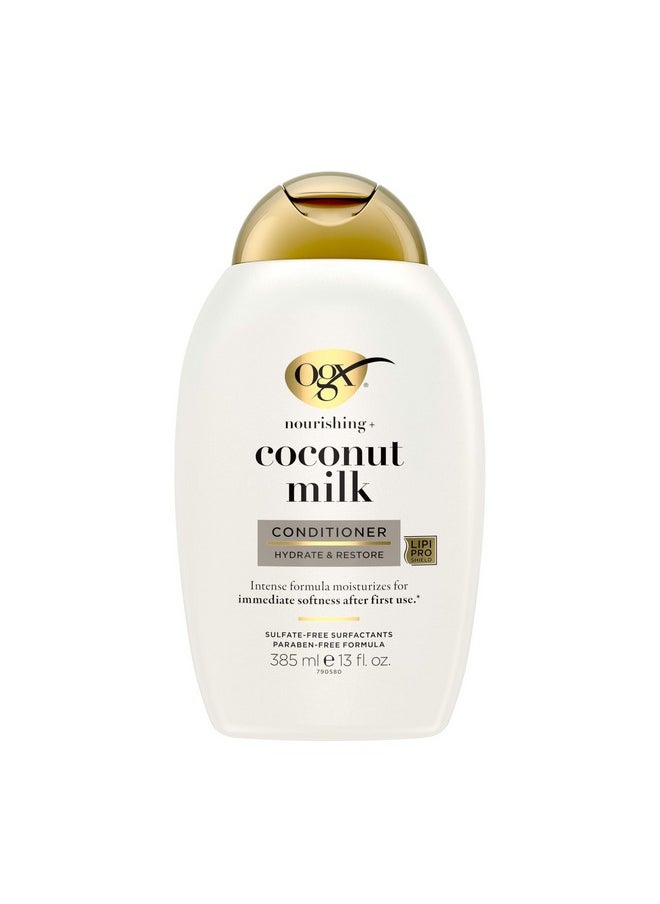 OGX Nourishing + Coconut Milk Moisturizing Conditioner For Strong & Healthy Hair, With Coconut Milk, Coconut Oil & Egg White Protein, Paraben-Free, Sulfate-Free Surfactants, 385Ml, 1 Count