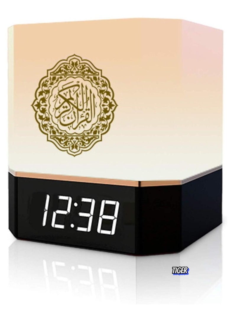 Quran Speaker with Lamp & Clock – 14 Language Translations, 18 Reciters, Azaan Settings & Mobile App Control, Perfect Islamic Gift for All Ages (Black)