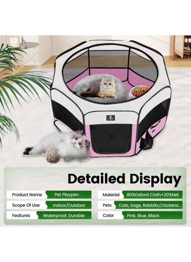 X-ZONE PET Dog Playpen Portable Pet Play Pens for Puppies, Cat, Rabbit, Chicks, Foldable Exercise Play Tent Kennel Crate, Indoor/Outdoor Travel Camping Pink Large