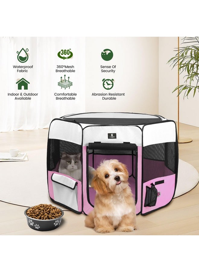 X-ZONE PET Dog Playpen Portable Pet Play Pens for Puppies, Cat, Rabbit, Chicks, Foldable Exercise Play Tent Kennel Crate, Indoor/Outdoor Travel Camping Pink Large