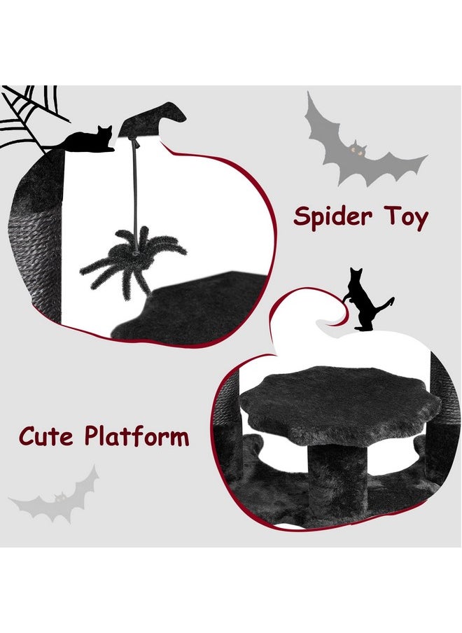 BEWISHOME Gothic Cat Tree with Coffin Bed, Goth Cat Tower for Indoor Cats with Sisal Scratching Posts, Spider Toy, Spooky Coffin Cat Tree for Black Cats Halloween, Black with Red, Small Size MMJ91R