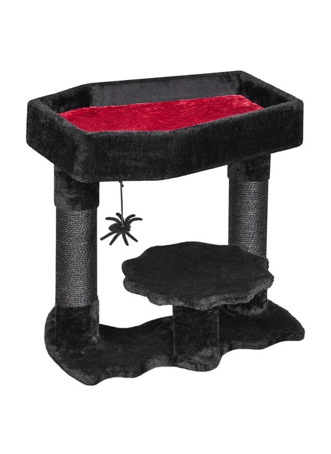 BEWISHOME Gothic Cat Tree with Coffin Bed, Goth Cat Tower for Indoor Cats with Sisal Scratching Posts, Spider Toy, Spooky Coffin Cat Tree for Black Cats Halloween, Black with Red, Small Size MMJ91R