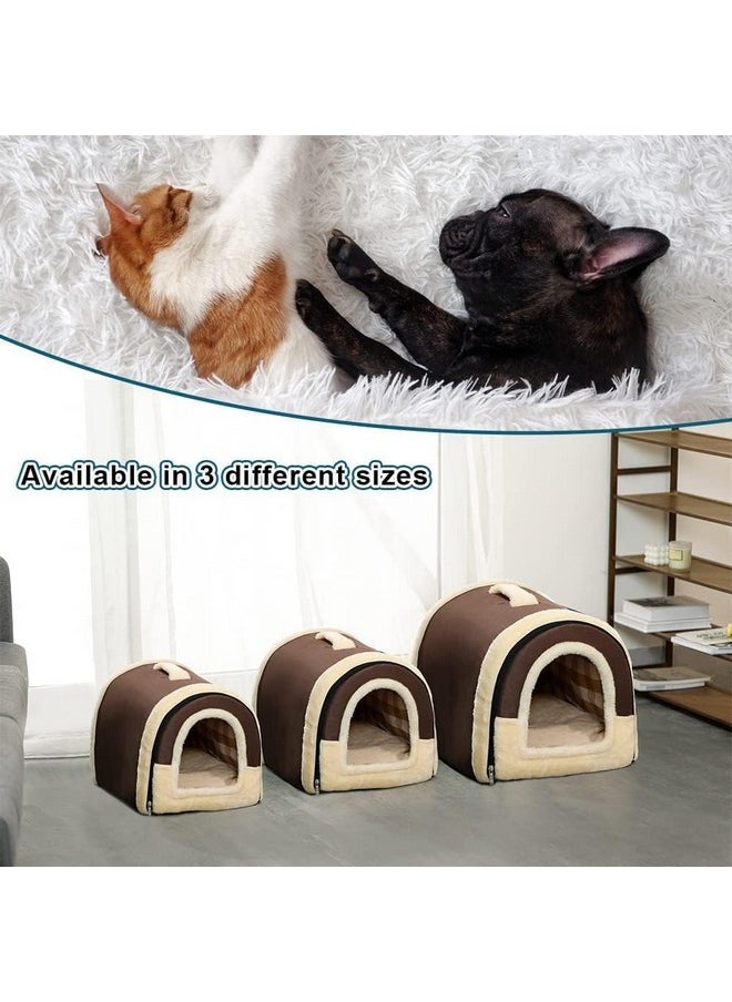 AMICA Igloo Dog House, Portable Cat Igloo Bed with Removable Cushion, 2 in 1 Washable Cozy Dog Igloo Bed Cat Cave, Foldable Non-Slip Warm for Pets Puppy Kitten Rabbit (L, Brown)