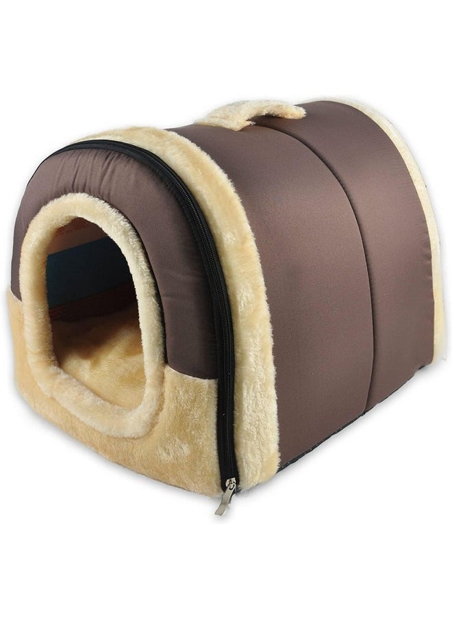 AMICA Igloo Dog House, Portable Cat Igloo Bed with Removable Cushion, 2 in 1 Washable Cozy Dog Igloo Bed Cat Cave, Foldable Non-Slip Warm for Pets Puppy Kitten Rabbit (L, Brown)