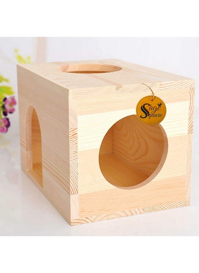 Sage Square Wood HideHouse Hut Hammock Sleeping Cabin Cage Accessory Toy for Hamsters, Hedgehog, SugarGlider, Birds, Rabbit, Small Guinea Pig