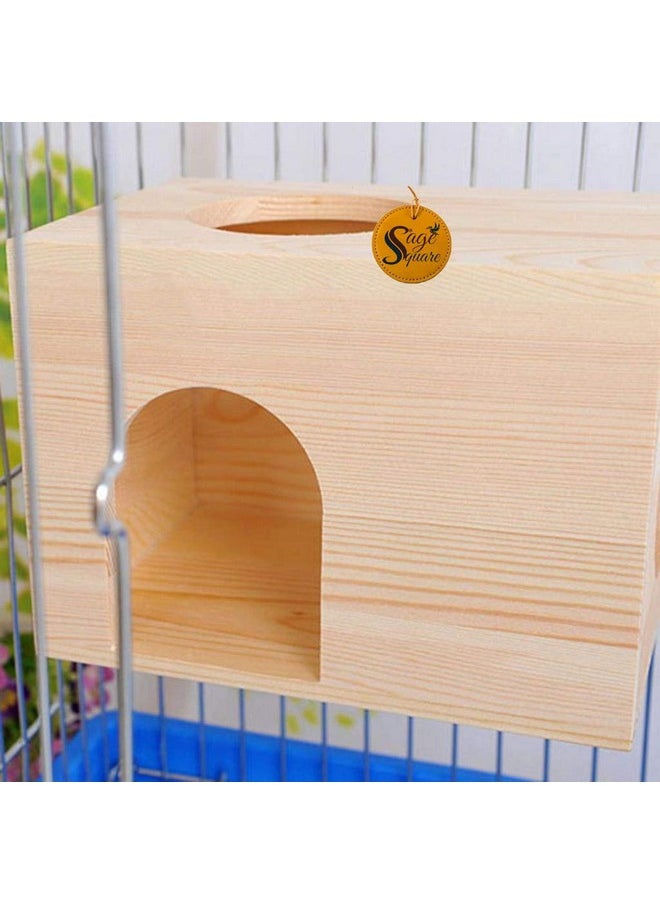 Sage Square Wood HideHouse Hut Hammock Sleeping Cabin Cage Accessory Toy for Hamsters, Hedgehog, SugarGlider, Birds, Rabbit, Small Guinea Pig