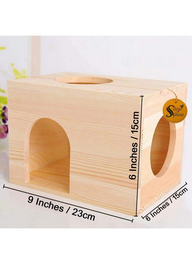 Sage Square Wood HideHouse Hut Hammock Sleeping Cabin Cage Accessory Toy for Hamsters, Hedgehog, SugarGlider, Birds, Rabbit, Small Guinea Pig