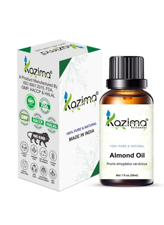 KAZIMA Almond Carrier Oil - 100% Pure & Natural Cold Pressed Oil for Hair, Skin & Body, 30 ml