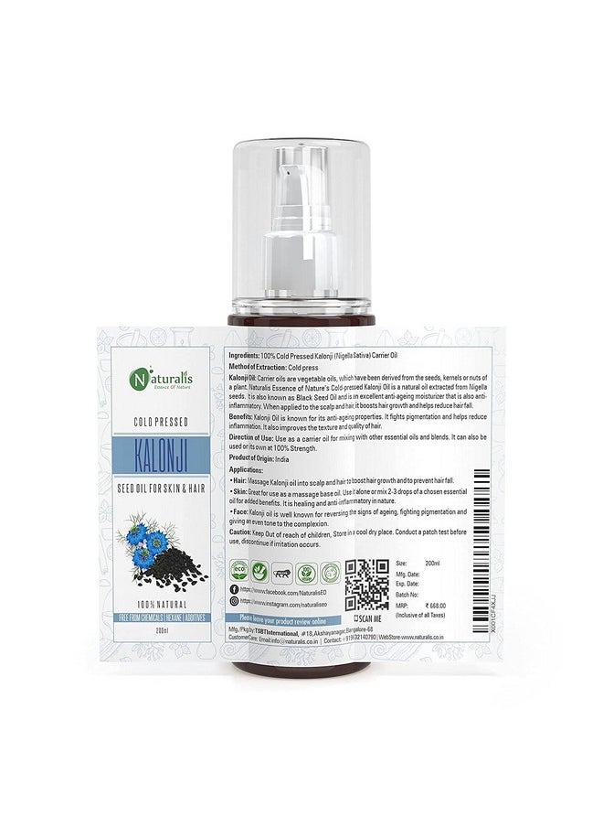 Naturalis Essence Of Nature Cold Pressed Kalonji Carrier Oil For Hair, Skin And Health, 200 Ml
