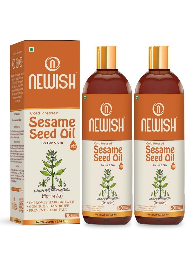 Newish Cold Pressed Sesame oil for Hair, Skin and Massage (Til Ka Tel/Til Oil/Gingelly oil) 100% pure & Natural, 200ml - Pack Of -2