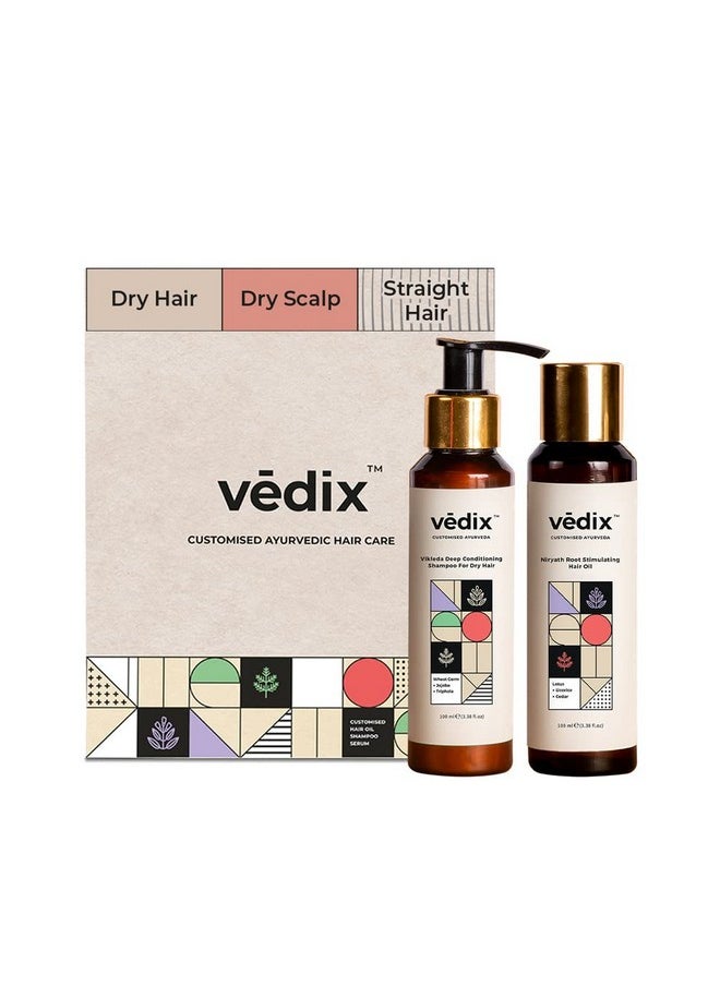 Vedix Dry Hair Shampoo + Hair Oil Combo (Dry Scalp Straight Hair)
