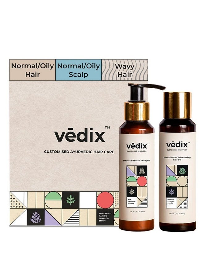 Vedix Ayurvedic Hair Care Combo Pack, Customized Hair Care Kit - Hair Oil + Anti Hair Fall Shampoo for Normal/Oily Hair with Normal-Oily Scalp & Curly-Wavy Hair - 200 ml