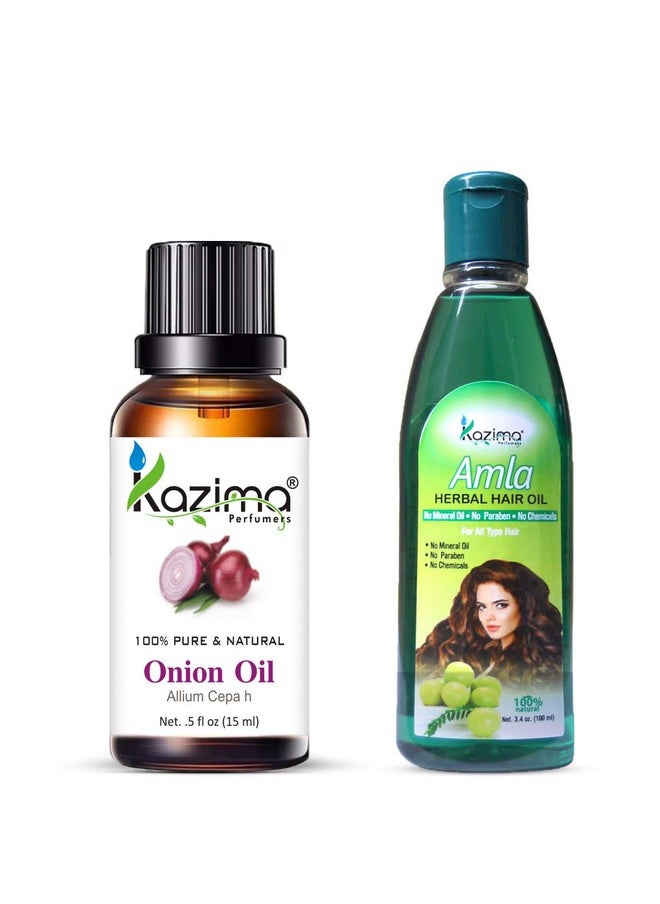 KAZIMA Combo of Onion Oil 15 ml and Amla Herbal Hair Oil 100 ml for Hair, Skin and Body