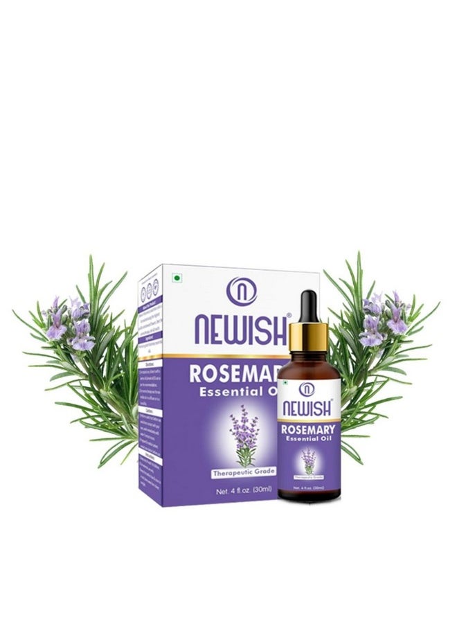 Newish Rosemary Essential Oil for Hair & Hair Fall Control and Strengthens Hair & Nourishment, Skin Care, Organic 100% Pure, Natural, Undiluted | 30ml