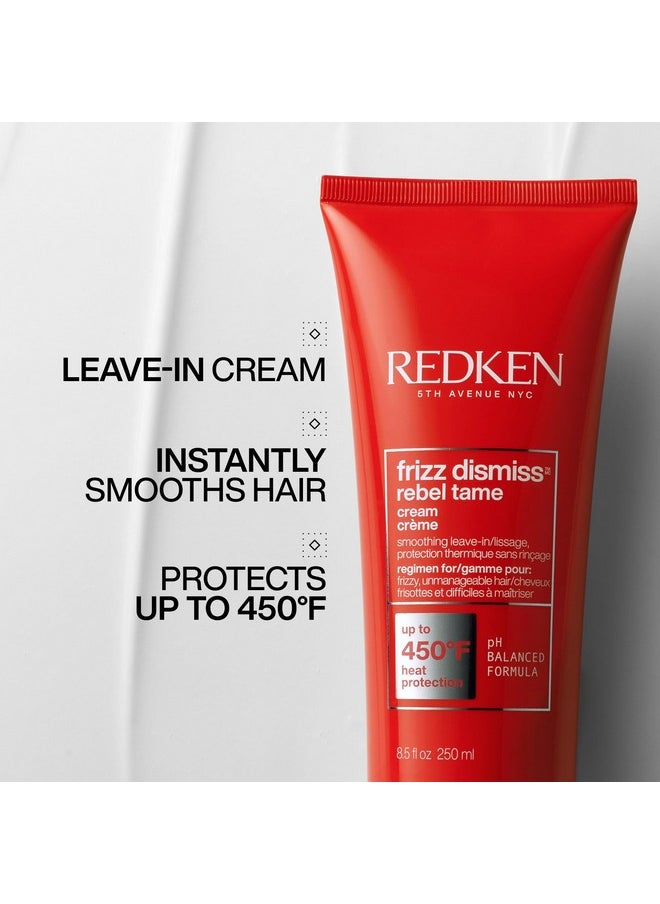 Redken Frizz Dismiss Rebel Tame Leave-In Cream, Heat Protection to 450°F, Controls Frizz & Humidity, Smooths Hair, Sulfate Free, 8.05oz