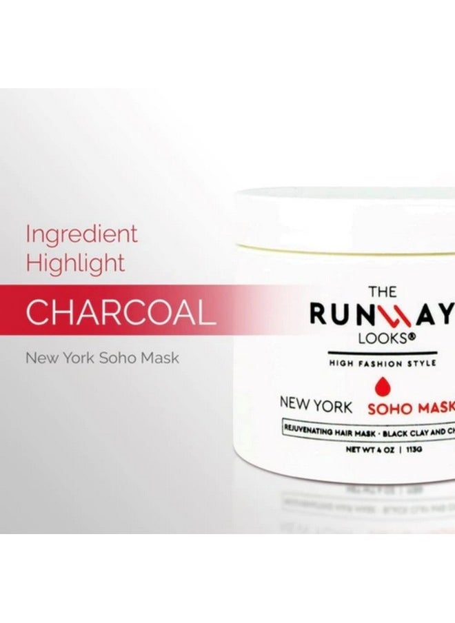 The Runway Looks Soho Rejuvenating Hair Mask, Black Clay Charcoal, Nourishes, Strengthens and Revitalizes Hair, Detoxifies Scalp, Improves Hair Overall Appearance (4oz)