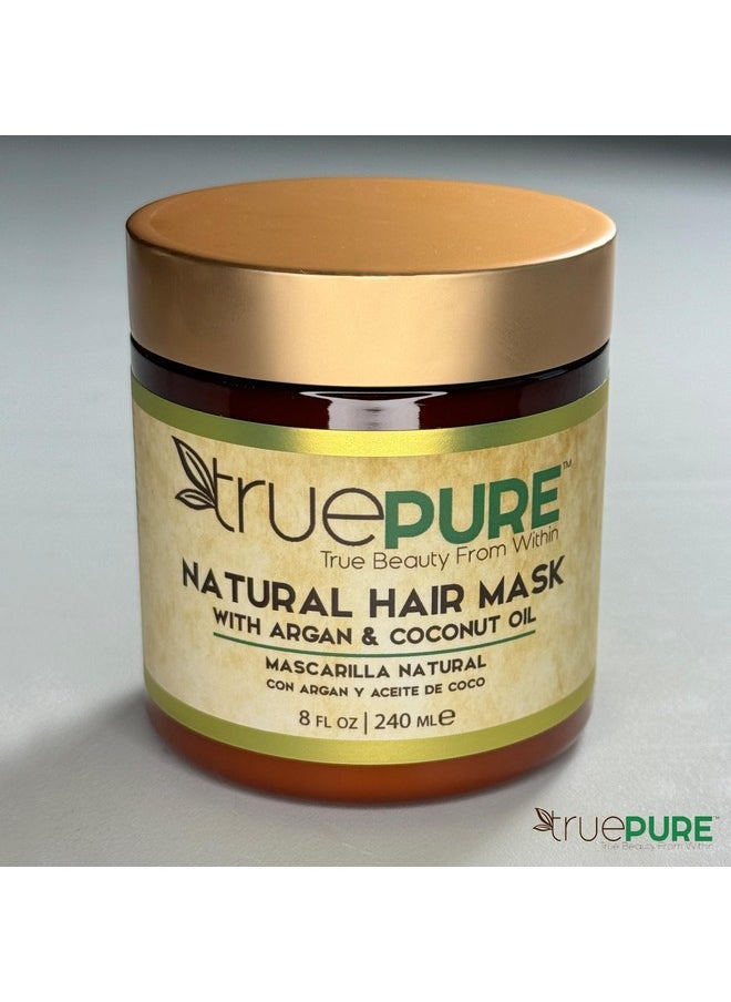 TruePure Argan Oil Hair Mask Conditioner for Dry Damaged Hair - Deep Conditioning Hydrating Hair Repair Treatment with Coconut, Caffeine, Jojoba - Stronger, Thicker & Fuller Hair Growth - 8oz