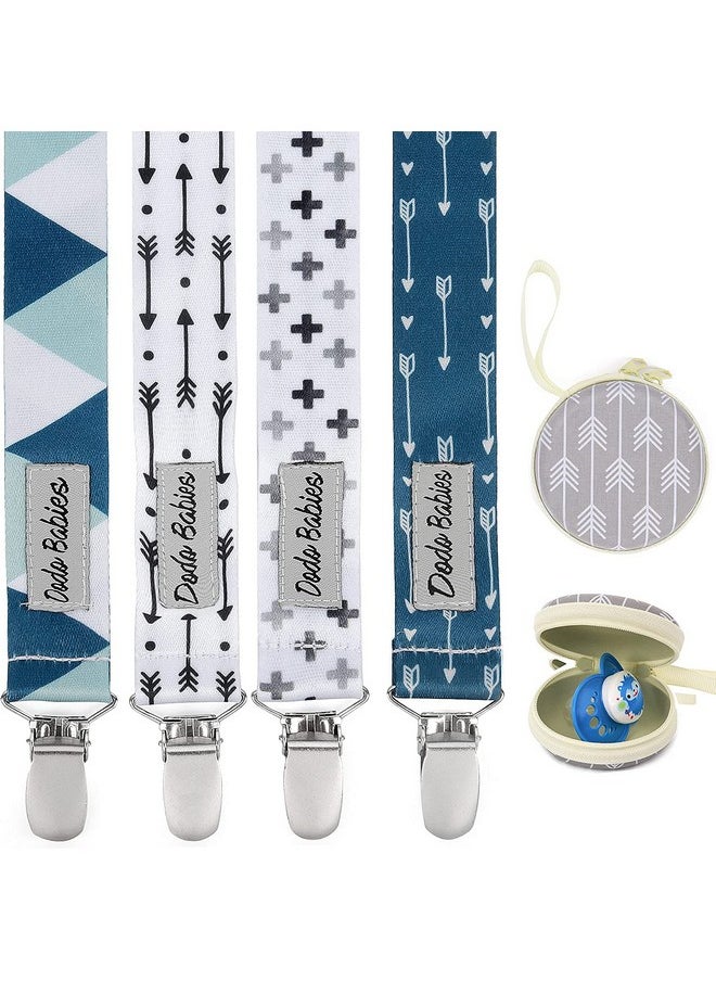 Dodo Babies Pacifier Clip Set - Four Clips Plus Binky Case - Universal Holder Fits Most Paci Brands, Teether Toys and Car Seats - Blue and Teal Prints for Girls or Boys