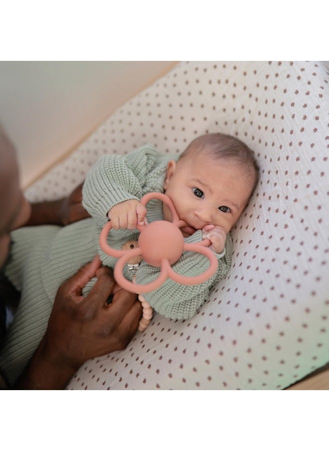 mushie Silicone Baby Daisy Rattle Teether Toy (Dusty Rose)