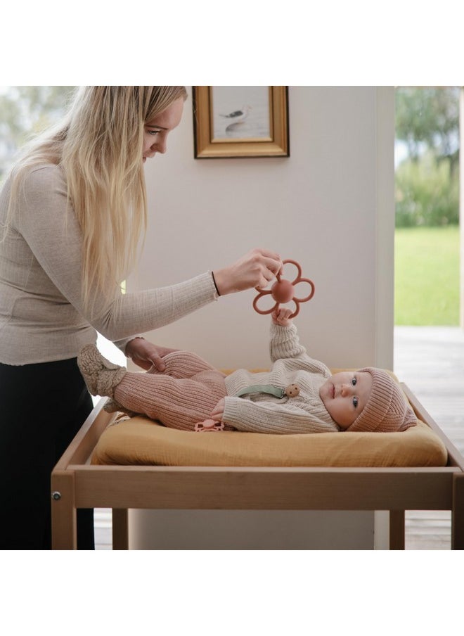 mushie Silicone Baby Daisy Rattle Teether Toy (Dusty Rose)