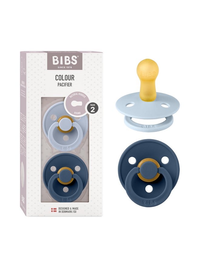 BIBS Pacifiers Colour Collection | Natural Rubber Baby Pacifier | Set of 2 BPA-Free Soothers | Made in Denmark | 6+ Months (Pack of 2) | Dusty Blue/Steel Blue